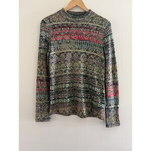 Aldomartins Viscose Sweater Colorful Artsy High Neck Stretchy Green Pink Sz 8 JL